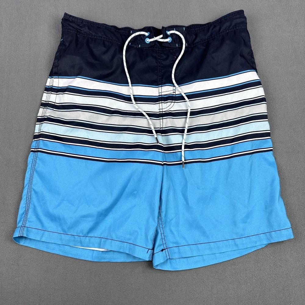 Goodfellow And Co. Blue Black Striped Swim Board Shorts Trunks L Preowned